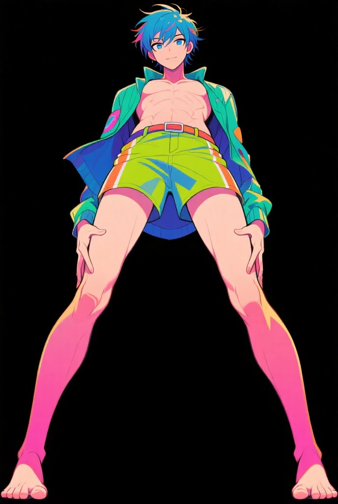 (score_9,score_8_up,score_7_up,score_6_up,score_5_up,score_4_up, source_anime), 8k, best quality, best lighting, BREAK, 1boy, 18 yo, thin eyebrows, toned, six pack, completely naked, veiny arms, hands behind head, huge penis, half-erect, huge testicles, , blush, soccer stadium, wide shot, look away, yoichi_isagi, blue eyes, black hair, spread legs, standing, steam, sweat, (embarassed: 0.8), armpit hair,