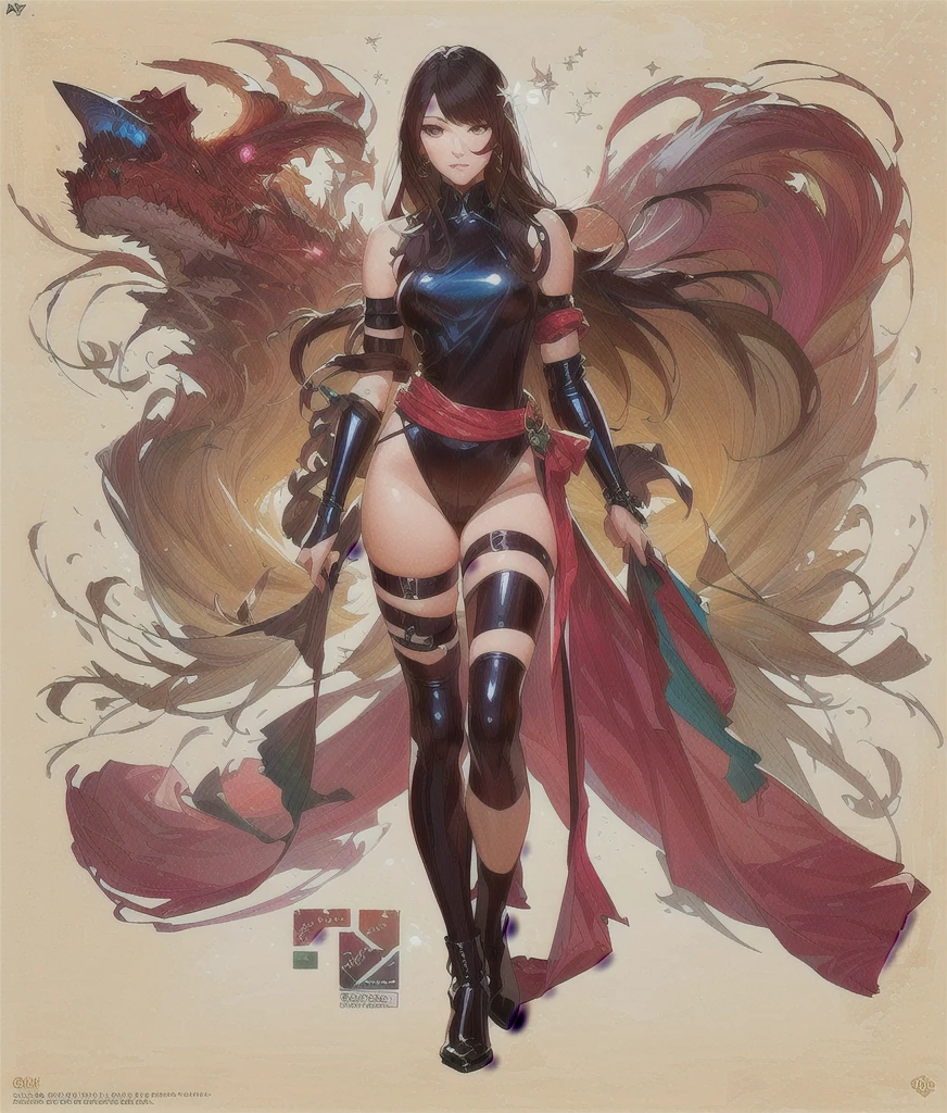 (surreal), (illustration), (high resolution), (8K), (very detailed), (best illustration), (beautiful detail eyes), (best quality), (super detailed), (masterpiece), (wallpaper), ( detailed face), otherworldly background, wearing bikini armor, Korean goddess, realistic fantasy rendering, realistic anime girl rendering, vista, (full body portrait: 1.4), (big breast: 1.4), (exaggerated body proportions), (nine-headed body), long black wavy hair, wearing delicate earrings, chest exposed from armor, slender legs, thick thighs, (wearing black over-the-knee stockings), (wearing leather boots), standing in front of the tavern, at cgstation, wlop Up-pop, 4K