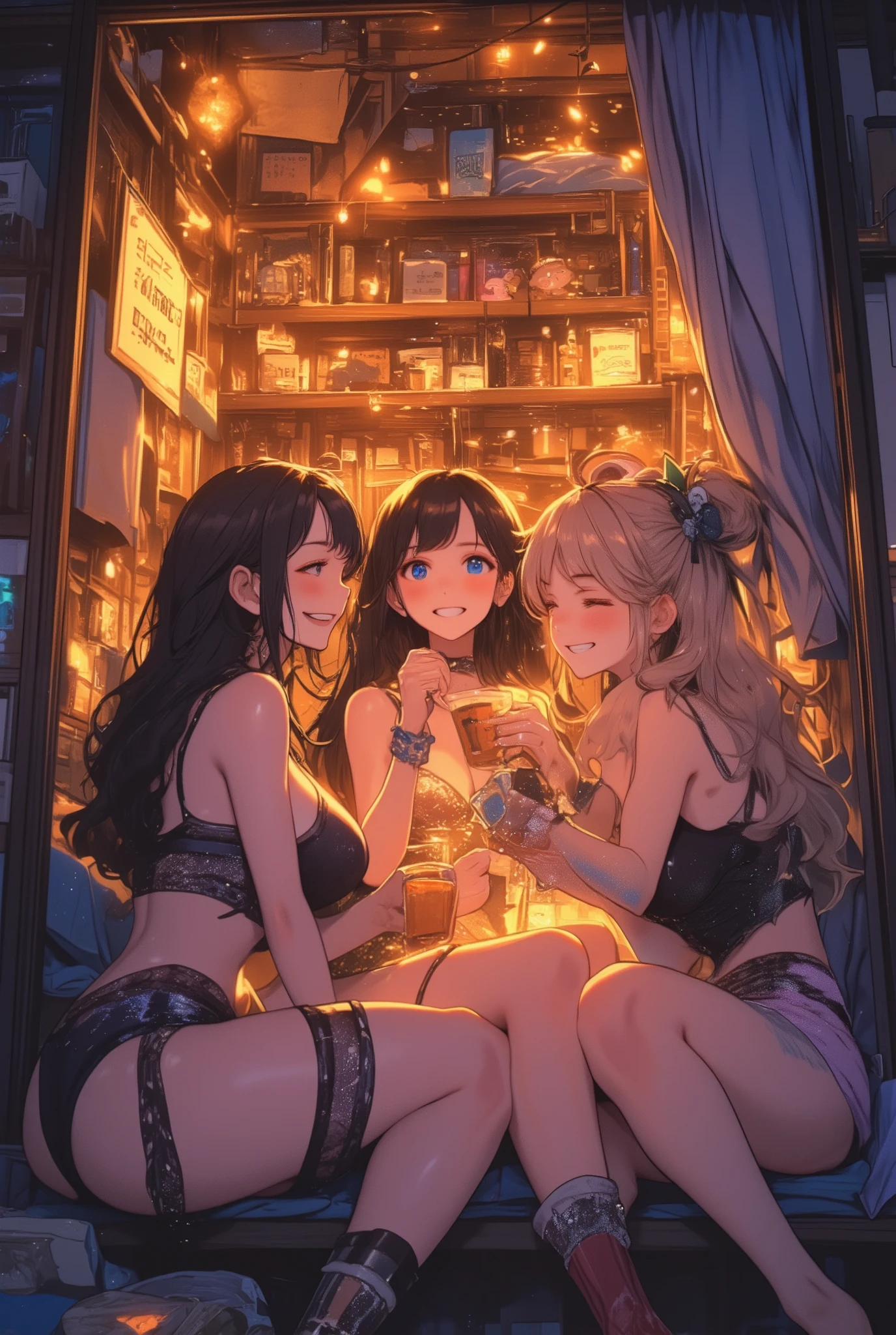 Light novel illustration style composition、Beautuful Women、full bodyesbian、Twosome、lilie