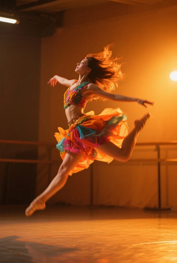A photo of a rhythmic gymnast jumping high into the air with her legs spread apart,
(((jumping))),
Athlete in a dynamic pose,
The overall atmosphere is energetic and exciting,
High quality with clear details and vibrant colors,
(((intricate detailed Rhythmic gymnastics uniform with a gorgeous design))),
Arms, legs and core muscles are clearly defined,
In the gym,
Athlete, dynamic pose, strength, agility, muscular, jump, blurred background, energetic, exciting,