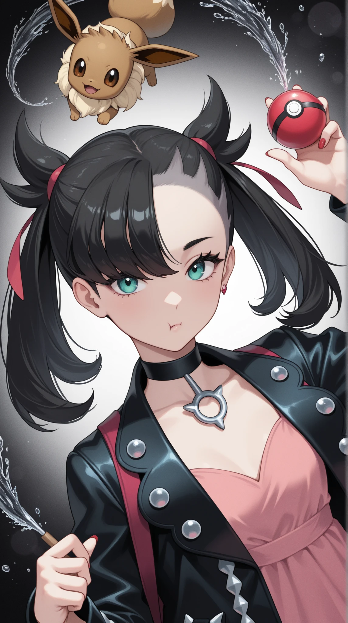 score_9,score_8_up,score_7_up, score_6_up, score_5_up,source_anime, Marnie Pokemon, punk clothing, she is giving you the middle finger