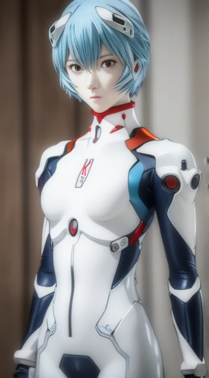Teenage Girl, Rei Ayanami, (Ayanami Rei:1.2), Blue Hair, short hair, (Red eyes:1.3),Bodysuits, headgear, Plug Suit, white Bodysuits, Realistic, 4K, photoRealistic, Highest quality, Research Room, Dramatic Light, Aloe Clapart-1000, Ray Tracing,Detail Shadow,Shot with the Fujifilm X-T4,85mm,F1.2,Sharp focus,Depth of written boundary,Blurred Background,Bokeh,Lens flare
