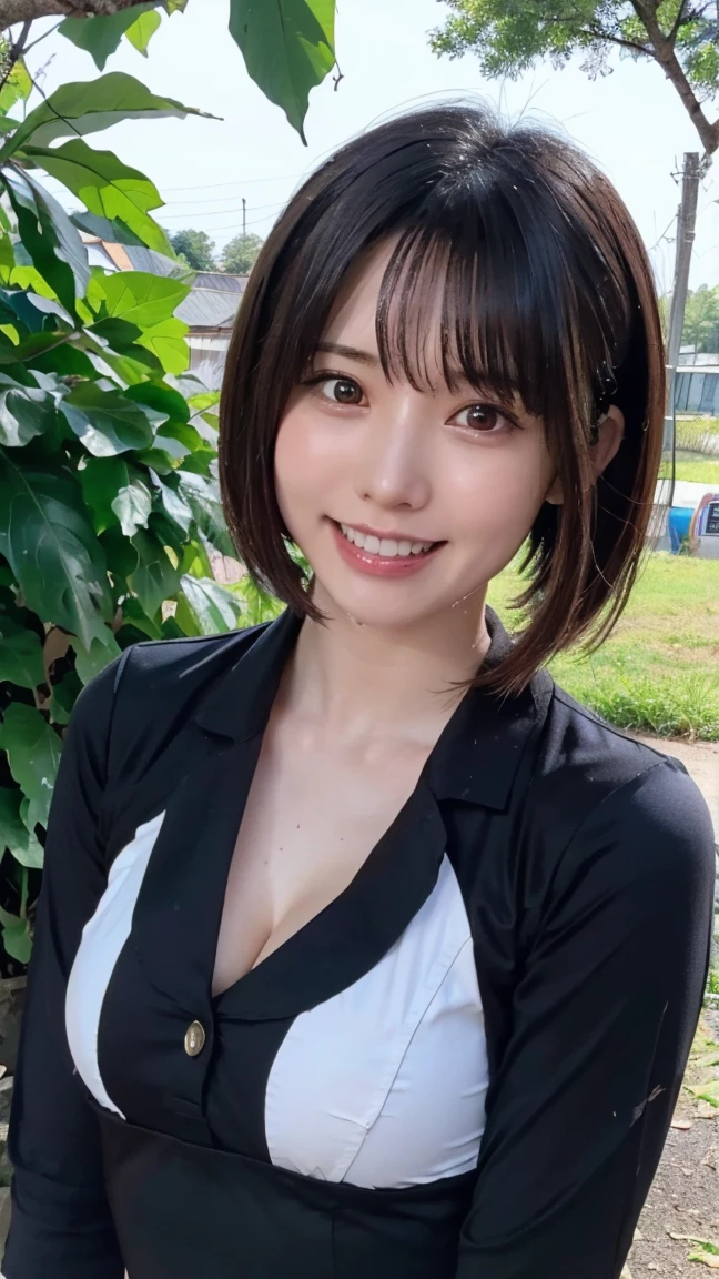 48 years old　Big Breasts　woman　A kind smile　Big eyes　Front teeth　Short Bob Hair　Japanese　classmate