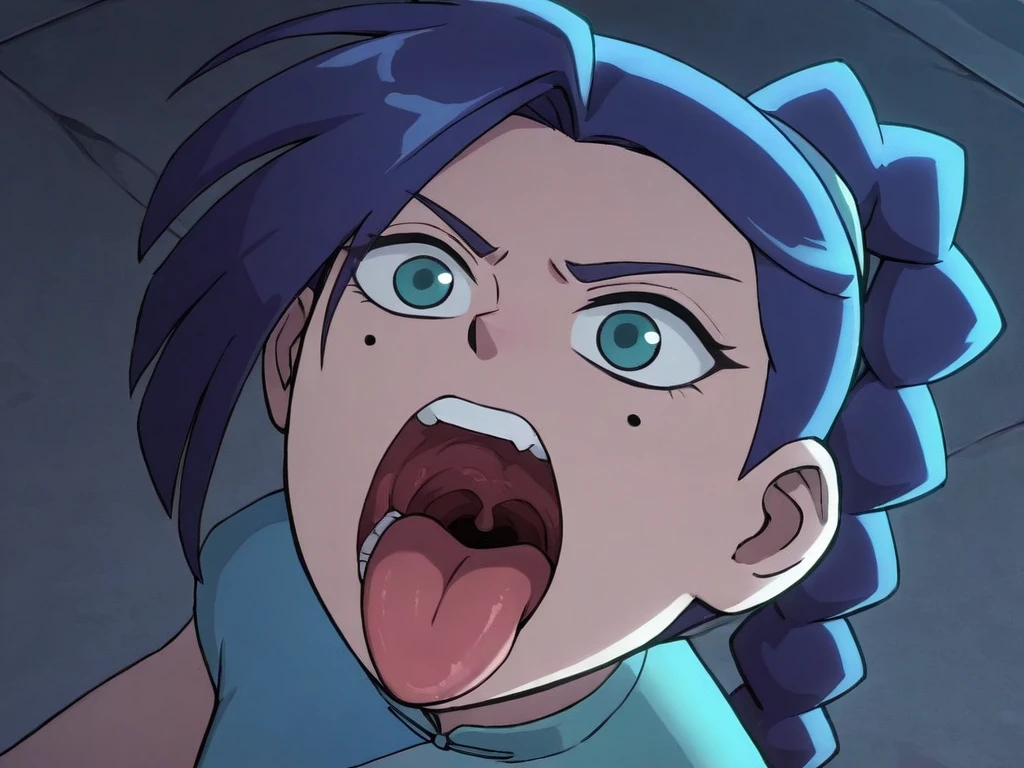 Ralph Bakshi Style, Curvy blue eyed girl with long wavy black hair and small breasts, (scared):3.0, punched in the face, abused