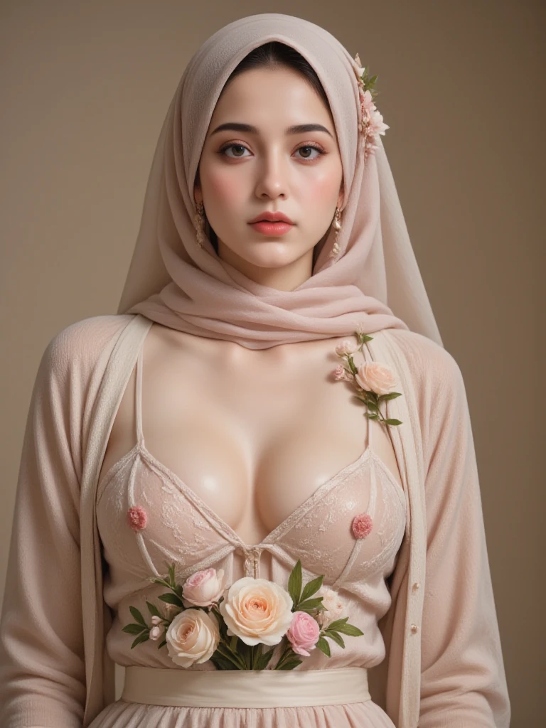 (((MALAY HIJAB GIRL))), (realistic, photo-realistic:1.4), (1girl), big breast, wearing light red lace bra and panties, hand on hips, ((HEAVY NIPPLES)), (( TRANSPARENT )), (( SADNESS )), ((RED LACE PANTIES)), (((RED LACE LINGERIE))), (((RED LIPS))).