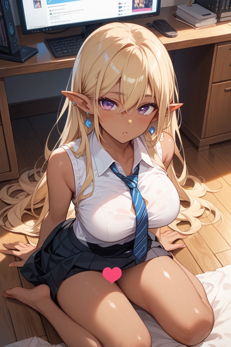 BREAK Perfect Anatomy、(High resolution:1.2)、Incredible illustrations、(Cute illustrations:1.2)、(Beautiful background)(nsfw) (Beautiful background,(on the couch))1gial((multicolored hair,wavy long hair)(cockslut)(school uniform,skirt,Silk Sexy Lingerie,slut,garter straps,,pointy ears,bikini tan:1.7),(a girl, height 1.5meters, 40kg),,17-year-old,flat chest)((undressing,open clothes,oversized clothes))