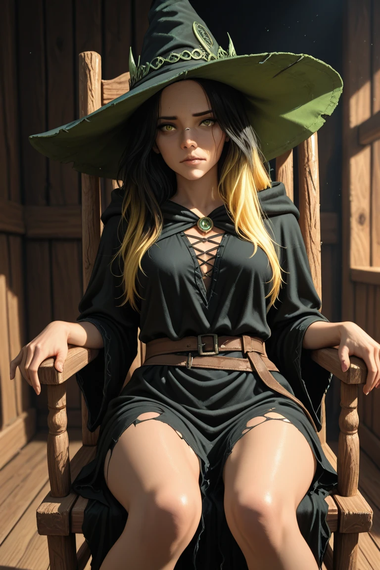((medieval world)), (beauitful face:2)、(A detailed face:1.3)、(A detailed eye)、(Detailed nose)、(Detailed lips)、(The witch's old black hat:1.8), (young beautiful witch in a dress:1.8), (Dressing:1.3)、(sitting in a magic chair:1.5)、(Her body is facing this way:1.2)、(with spreading legs:1.8)、(Showing white panties:1.8)、Beautiful Finger、(Unleash magic from your fingertips:1.3)、Shining majestic lightning storm cloud mass and sky, halo optical phenomenon, Anti-Sacred Light, Twilight, Sunset, Dusk, (Dramatic light), (A majestic sight), (Golden hair)、(magic circle necklace:1.5), altar, Old ruins infested with plants, The Great Temple of the Devil, great cathedral, The Devil's Grand Shrine, (A magic circle of ominous brilliance:1.6), crumbling ruins, ancient ruin, Faded, Cinematic, ((Neutral colors))、(Intricate details:1.1), Complex background