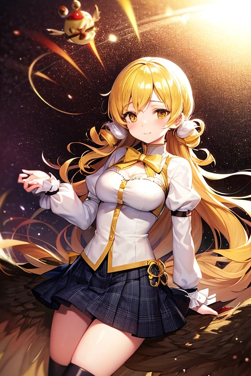 (8K、Highest image quality、highest quality、masterpiece)、detailed face、1 girl、yellow hair、twintails、((drill hair:1.1))、light green eyes、evil smile、((grin))、((gigantic breasts))、((white shirt))、((red blazer))、((white pleated skirt))、((white pantyhose))、cowboy shot、put it on your mouth、classroom background