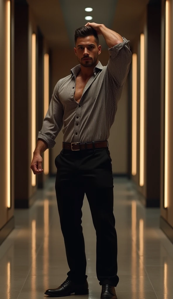 tall, athletic man, (with a slightly unbuttoned white shirt that revealed a muscular torso), in a nightclub (best quality,4k,8k,highres,masterpiece:1.2),ultra-detailed,(realistic,photorealistic,photo-realistic:1.37), dramatic lighting, neon club lights, atmospheric smoke, blurred background, elegant pose, confident expression, dancing, at the pub.