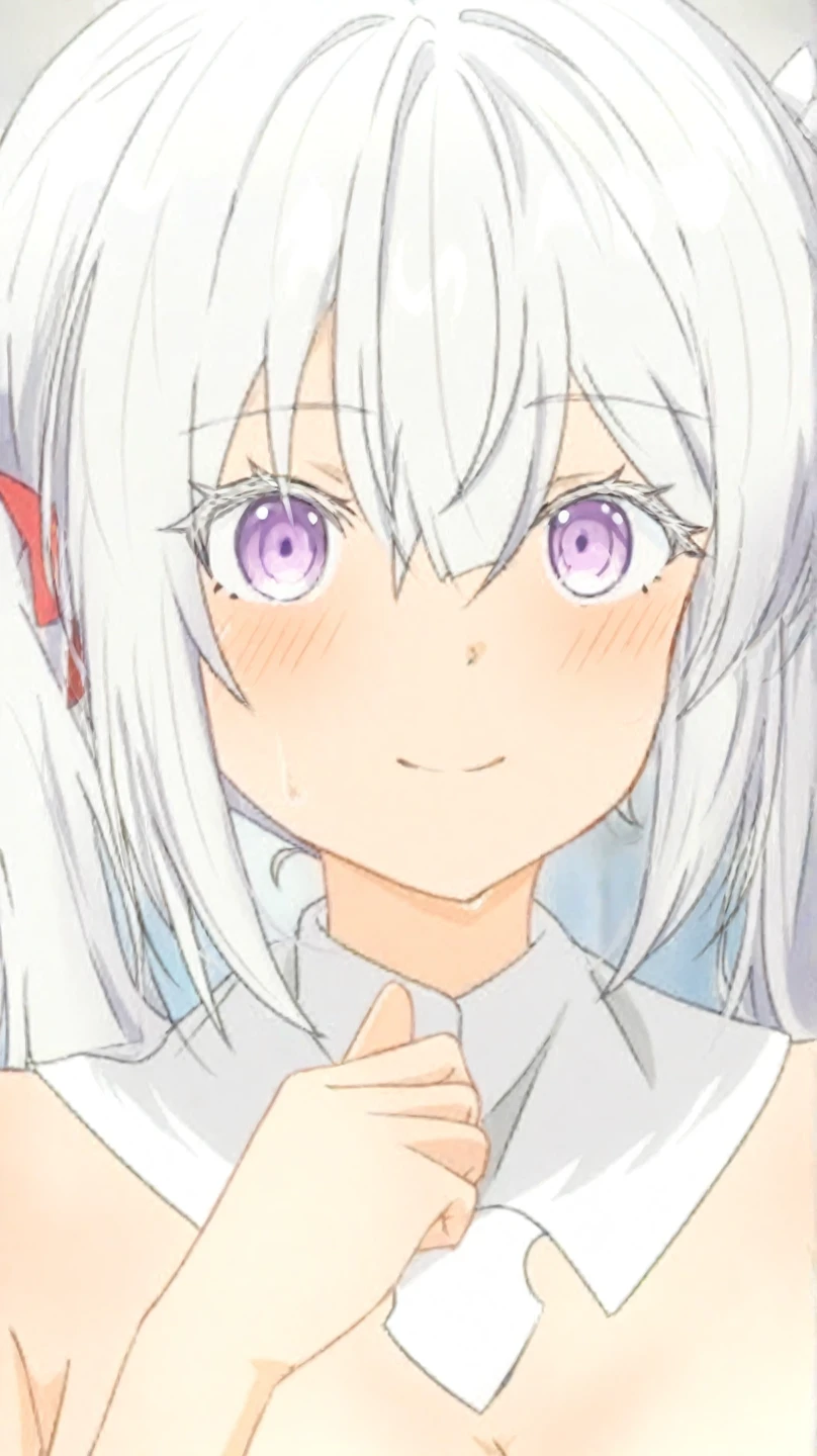 best quality, amazing quality, very aesthetic, absurdres, (1girl, noa, blue archive, solo, purpel eyes, white hair, medium breasts), (realistic face:0.9),(raglan sleeves:1.8), (smile, night, thigh:1.3), (cowboy shot), (glowing eyes), (half closed eyes:0.9), (from above0.8), (official art:1.3), (bent over, sit), (blush:0.6), expressive eyes, perfect face, 4k, extremely detailed anime illustration, extremely detailed eyes, perfect anatomy, light rays, extremely delicate body, smooth skin, (bedroom background:1.5), clear eyes, beautiful face, smiling at viewer, (anime style:1.7), (cinematic Light:1.5), (highres:2),