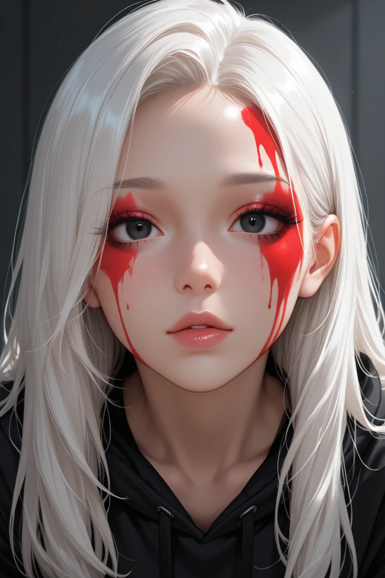 of a real，Perfect facial features，Realistic skin texture，Cute baby vampire girl，closeup cleavage，head portrait，with her mouth open，（See the throat：1.4），Blood-red eyes，（long canine teeth：1.4），There is blood on the teeth，long whitr hair，（blood stains at the corners of the mouth：1.4），Blood，depth of fields，dynamic blur，high light，Real light，Ray traching，oc rendered，Hyper-realistic，best qualtiy，8K，Works of masters，super-fine，Detailed pubic hair，Correct anatomy，sharp focus on eyes，Bokeh，Facial features are carefully depicted