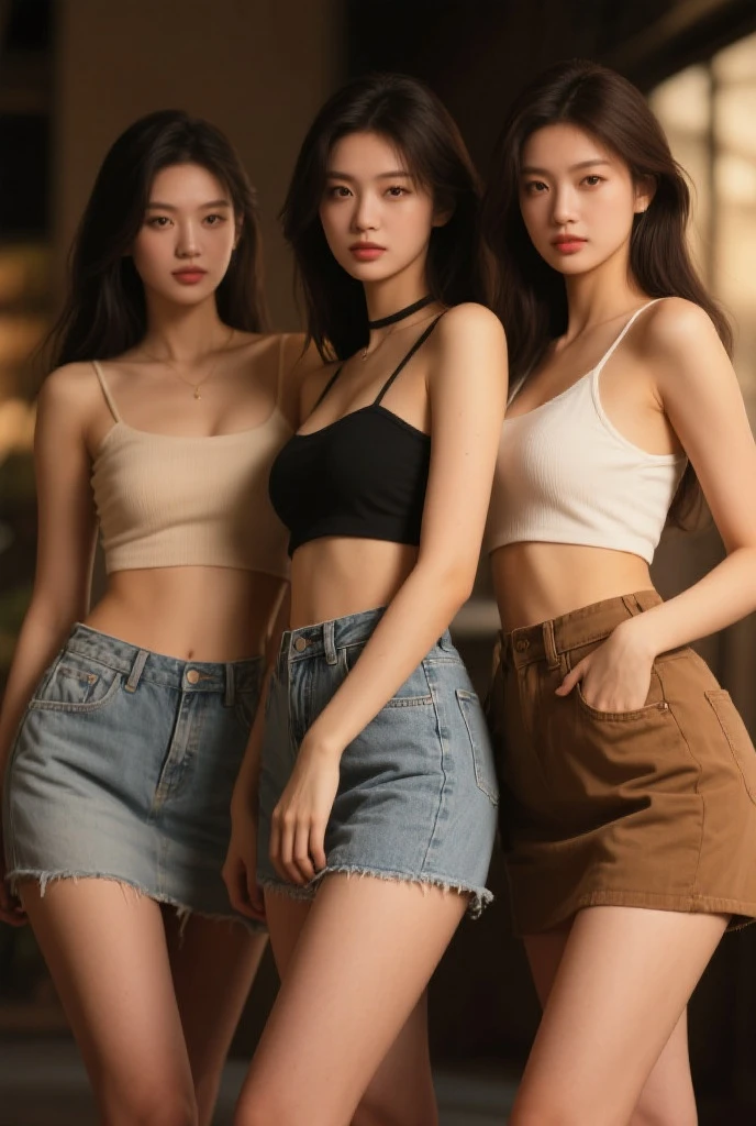 2 girls shooting, sister flowers, 1 wearing a short skirt, 1 wearing shorts, (sexy pose, seductive pose, realistic, realistic, 16k HD, masterpiece: 1.5, focus: 1.8), 2 cute pretty girls, girl 1keke and girl 2aiai, girl Keke ((([wearing a crop top tight denim skirt and sheer shirt]), cute schoolgirl, slim perfect, (fashion short hair, medium distribution, straight hair: 1.5), Japanese girl 18 years old, (wearing a skinny denim skirt, tight skirt), (low-rise crop top : 1.5), [(realistic detail brand denim skirt: 1.2)], wearing stylish sheer tight short sleeves, sheer top (brand: 1.5, slim, realistic see-through: 1.5, transparent: 1.5, bare breasts and bulge: 1.5), perfect white and tender calves: 1.2, wearing stiletto heels (delicate stiletto heels with crystal band, high quality: 1.2)), girl aiai [((girl aiai wearing crop top and crop top top, shorts, skinny denim shorts (tight pants), tight shorts and sheer shirts], cute schoolgirl with slim figure, (fashion shawl hair, straight hair: 1.5), Japanese 18 year old girl, [(wearing denim shorts, denim hot pants, tight shorts: 1.2), (low-rise crop top: 1.5)], (realistic details high-end brand shorts, denim hot pants: 0.8), wearing fashion sheer tight short sleeves, Transparent top (brand: 1.5, slim, realistic viewing angle: 1.5, transparent: 1.5, bare breasts and areola: 1.5), perfect white and tender calves: 1.2, wearing stiletto heels (delicate stiletto shoes crystal band sandals, high quality: 1.2)), surreal schoolgirl, dress up as a schoolgirl, surreal schoolgirl, realistic schoolgirl, schoolgirl pose, model pose, shoot full body ((full body: 1.8)), beautiful skin, glowing skin, slim beautiful thighs, Perfect thighs: 1.0, perfect calves: 1.0, fair and tender toes: 1.0, beautiful breasts: 1.5, beautiful 1.5, beautiful buttocks: 1.5, upturned buttocks: 0.7, best quality, fair skin, real skin, (detail face), goose egg face, pores, super resolution, (8k, raw photo, realistic: 1.4), 1 girl, slim, (smile, teeth and