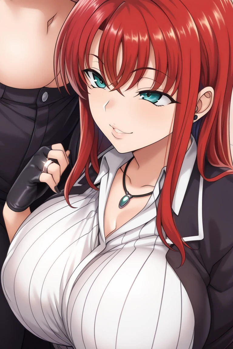 bitch medium breasts, red hair, beautiful face, green eyes, evil smile, blush, lipstick, evil smile,  mature female, Hot girl, baddie, staring, glaring, bad attitude, mean girl, dare, angry, hate, crazy, smoking, sensual, attractive, masterpiece, best quality, ((unbuttoned school uniform, cleavage, necklace, earrings, sexy body,
breasts)) , micro skirt, smiling, navel , exposed belly, exposed navel,(nsfw) not safe for work,school,
classroom , hold a gun,knot, holding pistol