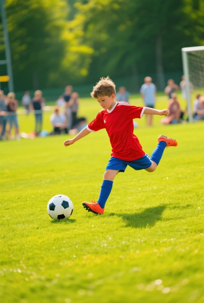 A video of a boy taking a free kick in football(soccer), and writes it down