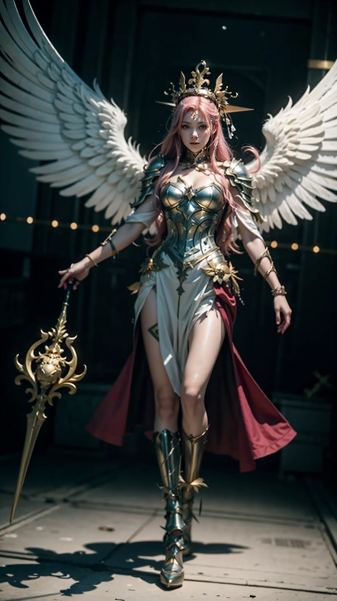a close-up of a woman with a skull on her shoulder, Anjo majestoso de full body, angel knight girl,  angel in silver armor , tall female angel, beautiful angel girl ciborgue,  gorgeous cleric ,  female artsword by Cushart Krenz , Serafim,  Shadowverse character concept , Deusa. Extremely high details, ( ( character concept art ) ), Archangel with golden wings walking in space, na Lua, Anjo majestoso de full body,  super wide angle , large image of angel, anjo largo, epic angel wings,  photo taken on the body of the cinematic goddess ,     Epic angle and pose    , angelic wings, quente, share, beautiful angel girl, From the Handsome Angel ,  long-range shot of a tall angel ,   giant and impressive photo of the goddess,  there is a woman with pink hair , full body, full body, looking at the camera, Guweiz&#39; unstyled artwork , ! dream artegerm, Lois van Baarle and Ross,   realistic art style  , Modelo IG | artegerm, Semi style Ross Tran,  inspired by Ross Tran , artegerm style, artegerm e atey ghailan, gold-plated giraffe in front of a Castle, Angelic Golden Armor , unreal motor render   Knights of the Zodiac, Golden Goddess Athena, like a mystical valkyrie, ornate cosplay, Greek Goddess Athena, wearing golden armor, ,   Knights of the Zodiac, - Moon jewelry on forehead, angry expression,   sad expression  , Sailor Moon, Golden Armor,  ([long hair]:1.8), (full body:1.8), (imagem de full body em pé:1.8), (upper body upwards:0.3),retrato, Classicismo,  impressive and detailed , pintura, traditional media, realista, detailed symmetrical eyes, beautiful detailed face, figurativo, , oil on canvas, HDR, 8k, original character, high resolution, high detail, focus on the face, retrato, ,   Middle Ages  , Classicismo,  impressive and detailed , pintura, traditional media, realista, detailed symmetrical eyes, detailed face, figurativo, Belle, Persephone, (full body:1.8),  Middle Ages , Templar, castelo 