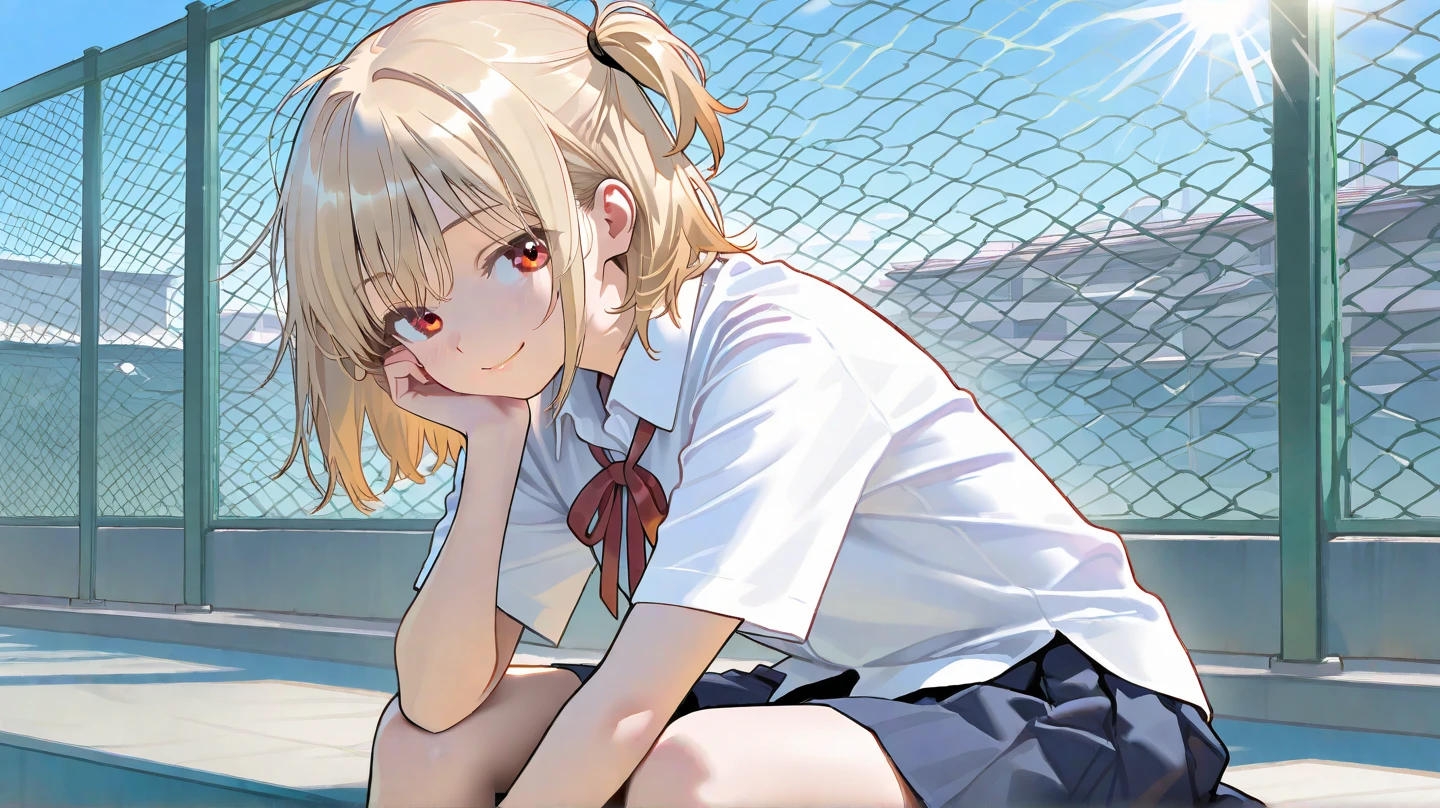 1 girl Blue eye Twin tell hair tsurime Swimsuit bikini lying on the pool side side on the bikini