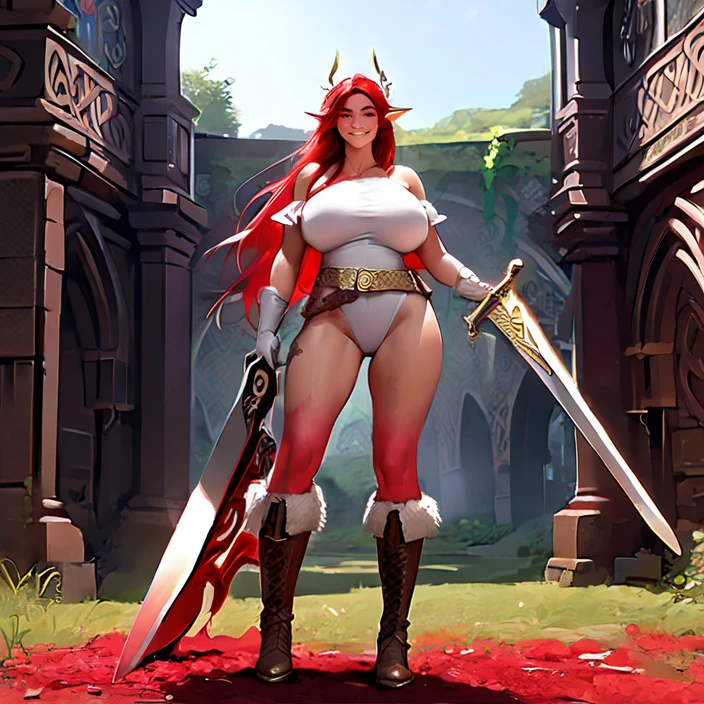 score_9, score_8_up, score_7_up,cowboy shot, MaleniaDef, helmet, covered eyes, single mechanical arm, prosthesis, naked, nipples, full body shot, barefoot, majestically sitting on a tree trunk, in a cave with overgrown trees and vines, indoors,