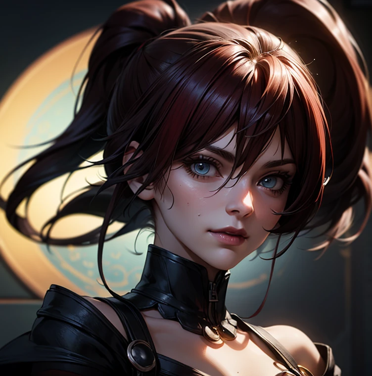photorealistic, (4k), depth of field, (Masterpiece), (realistic skin texture), extremely detailed, intricate, hyper detailed, high resolution, professional photography, bokeh, depth of field, sharp detail, best quality, , 1girl, solo, <lora:flamme_synduality_noir:0.94>, flamme_synduality_noir, red hair, green eyes, , double bun, , egyptian costume, ,