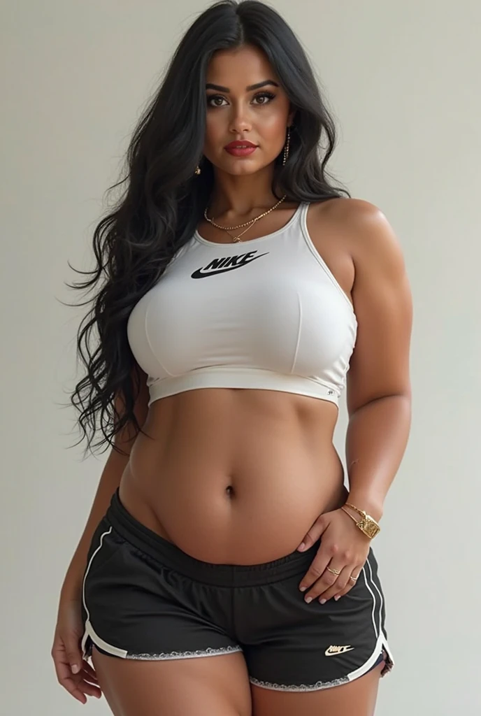 (ultra high definition), (ultra high definition), (full sharpness), (maximum quality), (Cinematic), (8k), (very black Girl), ((very tall girl), ((chubby)), ((extremely beautiful)), (alone), ((full body)), (ultra detailed face), (ultra detailed eyes), (ultra realist eyes), (perfect body), (delicate hands), (very detailed hands), (studio lighting), ((front view)), (very sexy), (malicious smile), (soft skin), (very insinuating), ((perky butt)), (((wearing shorts and t-shirt))), ((ultra wide hips)), (very thick thighs), ((very thin waist)), (very small breasts), (very big ass), (natural skin), (unique), (totally realistic), (very hot), (very fat ass), (very wide ass), (so sweet), temptation), (very wide pubis), (broad bones), (very round ass), ((no belly)), ((flat belly))
