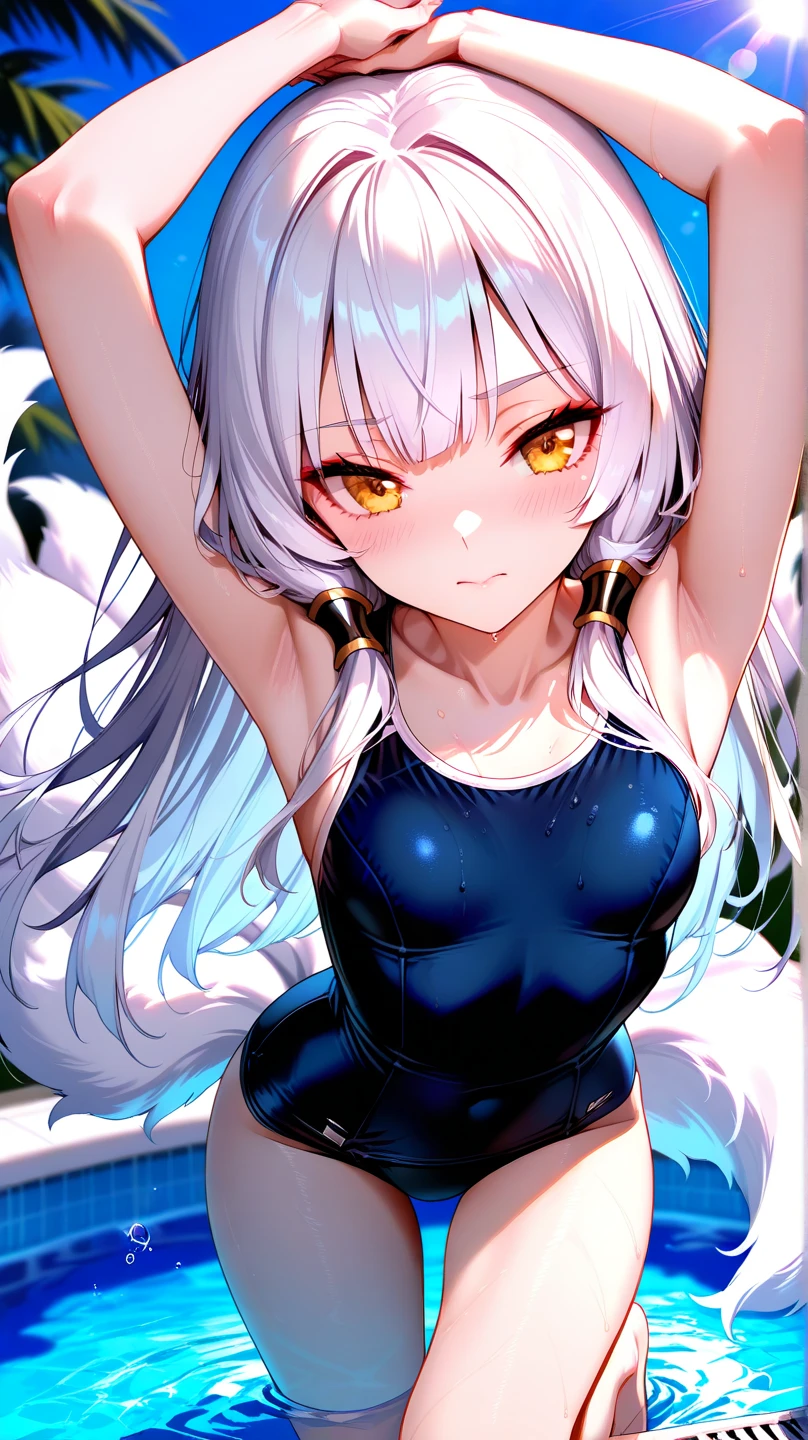 White fur cat ears girly swimsuit