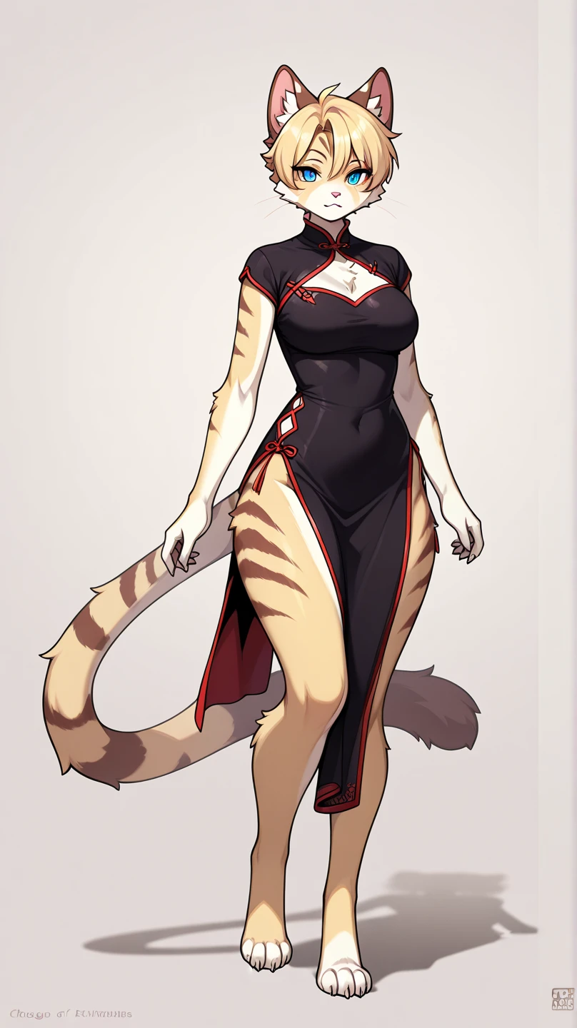 , score_9,score_8_up,score_7_up, kemono style, [Master Tigress], [Kung Fu Panda], red eyes, yellow sclera, tiger female, feminine, tall, skinny, hourglass figure, naked, barefoot, standing, simple background, wearing a kimono, skimpy kimono, kimono barely covering her, seductively holding onto her kimono 