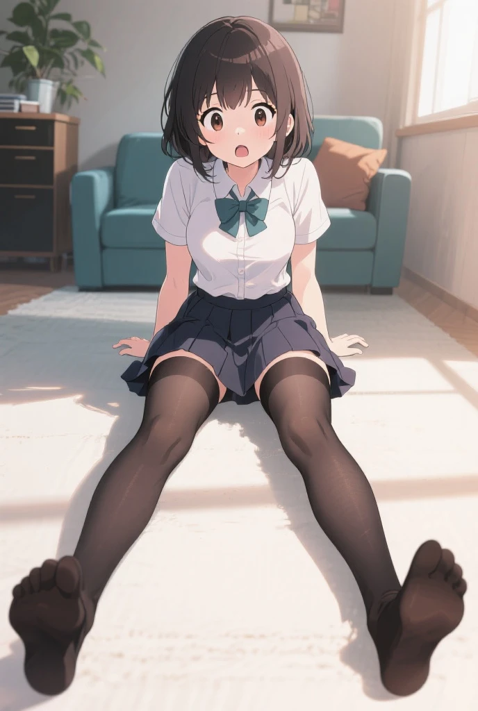 masutepiece, Best Quality,Illustration, Wallpaper, Ultra Detail, little face girl、((fear))、(Teary-eyed:1.3)、(((Cute underwear)))、She makes me lie down and spread my legs.