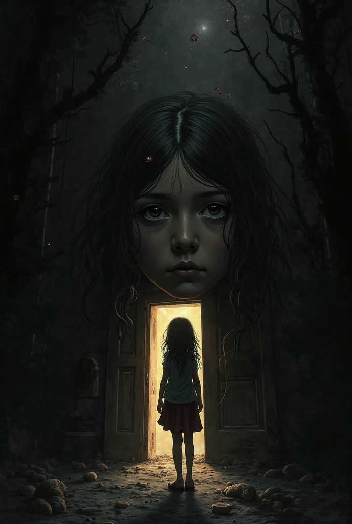 A sataniv young demonic creepy girl locked in a dark and dirty cell, full body, holding a bloody knife, horror, thick strokes, impasto, Albrecht Dürer, Rembrandt, baroque art, alla prima, sfumato, chiaroscuro, intense light, catchlight, synthwave