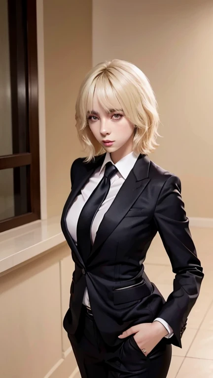(RAW photo, best quality), (realistic, photo-realistic:1.3), masterpiece, an extremely delicate and beautiful, extremely detailed, CG, unity , 2k wallpaper, Amazing, finely detail, light smile, extremely detailed CG unity 8k wallpaper, huge filesize, ultra-detailed, highres, absurdres, soft light, (((short hair:1.3), short bang, silver hair, floating hair novafrogstyle)), beautiful detailed girl, detailed fingers, extremely detailed eyes and face, beautiful detailed nose, beautiful detailed eyes, long eyelashes, light on face, looking at viewer, (closed mouth:1.2), 1girl, cute, young, face, (full body:1.3), (medium breastlistic face, realistic body, beautiful detailed thigh, (ulzzang-6500-v1.1:0.8), business suit, cross-laced clothes, collared shirt, open clothes, in office, detailed office, open cardigan, black thighhighs, miniskirt, black underwear, unbuttoned shirt,