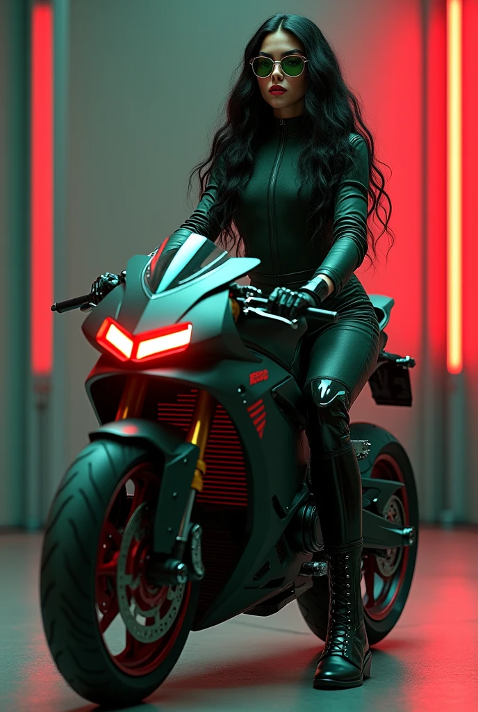 Mei Mei in black and white outfit sitting on a motocicleta, sentado na moto cyberpunk, corpo perfeito fotorrealista, cyberpunk 2 0 anos. oh garota modelo, corpo perfeito sombreado realista, roupas futuristas e capacete, motocicleta, 8k 3D rendering character art, fotografia de uma mulher techwear, vestindo techwear e armadura, roupa apertada, foto de uma motociclista, roupa cromada