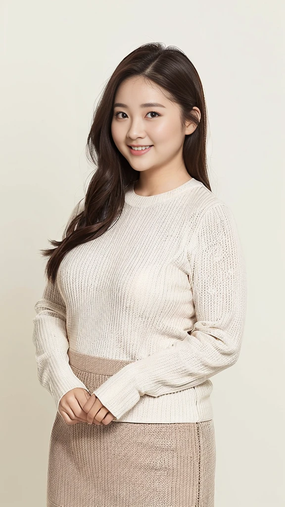 Fat Woman, Obese, Big Size, Round face, Double chin, Overweight,Shoulder-length fluffy hair ,Trendy clothes、 Showing the whole body facing forward,Looking at the camera,smile、