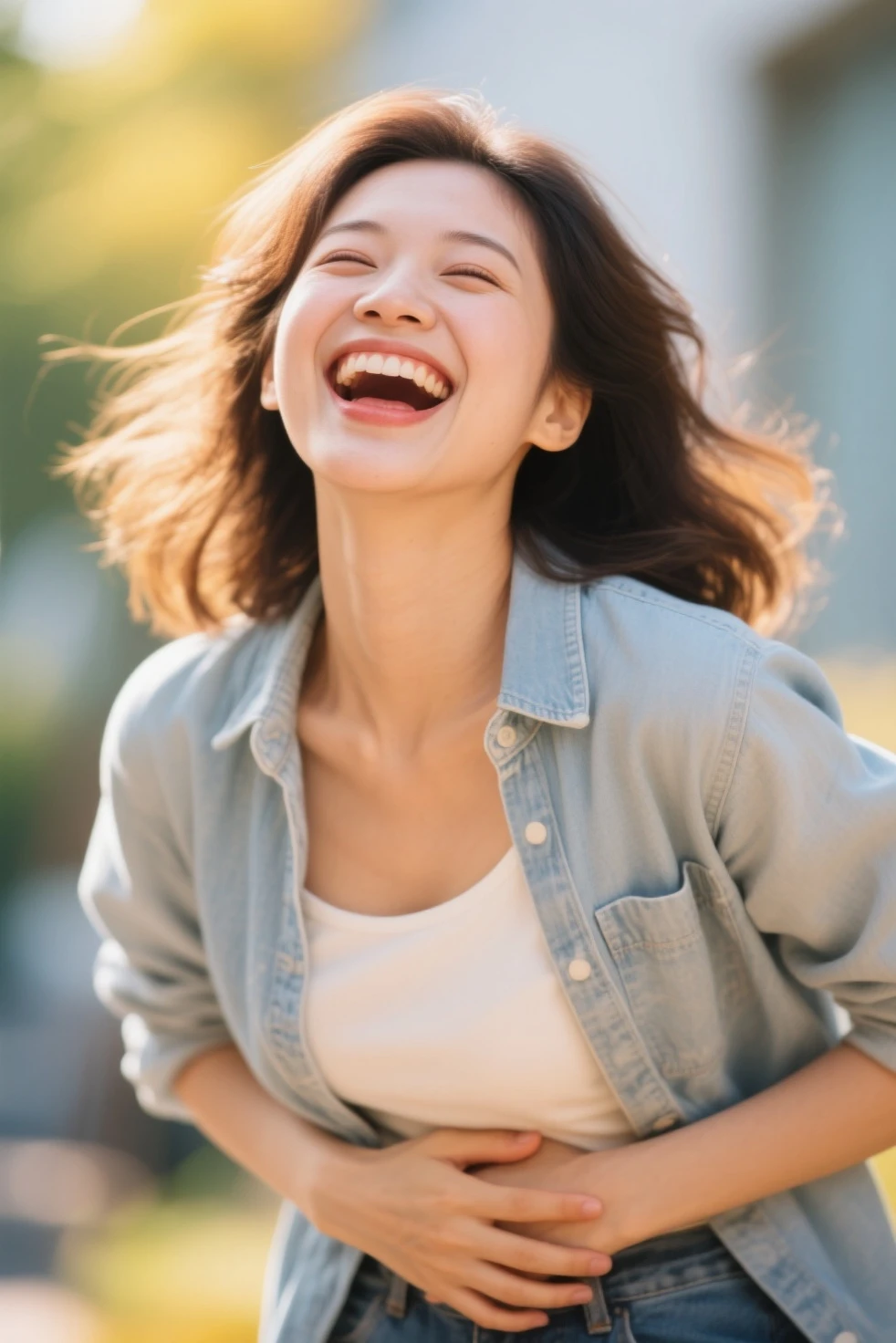 1girl in((Laughing)), Reaching the climax, masterpiece, fleeing Background bokeh:1.5.