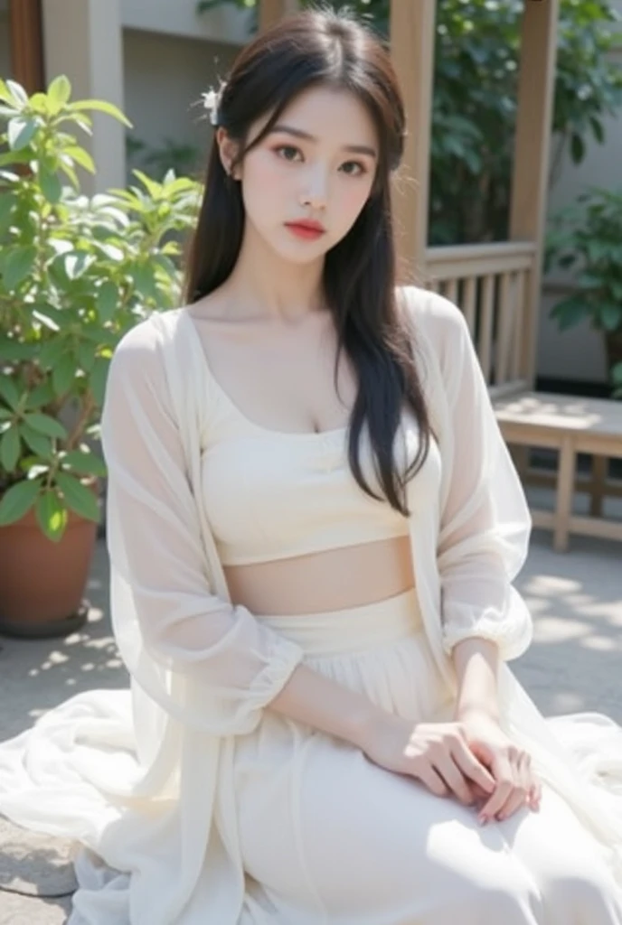 1 girl、Surrounded by in a study from the 1980s、Summer sky、White short sleeve ruffled blouse、Off the shoulder、The chest is open wide and you can see a lot of bare skin.、A sad-looking 12-year-old girl listening to music from a cassette tape on a 1980 Sony Walkman、Composition、snow、Shallow depth of field、Direct Light、800mm lens、Highest quality
