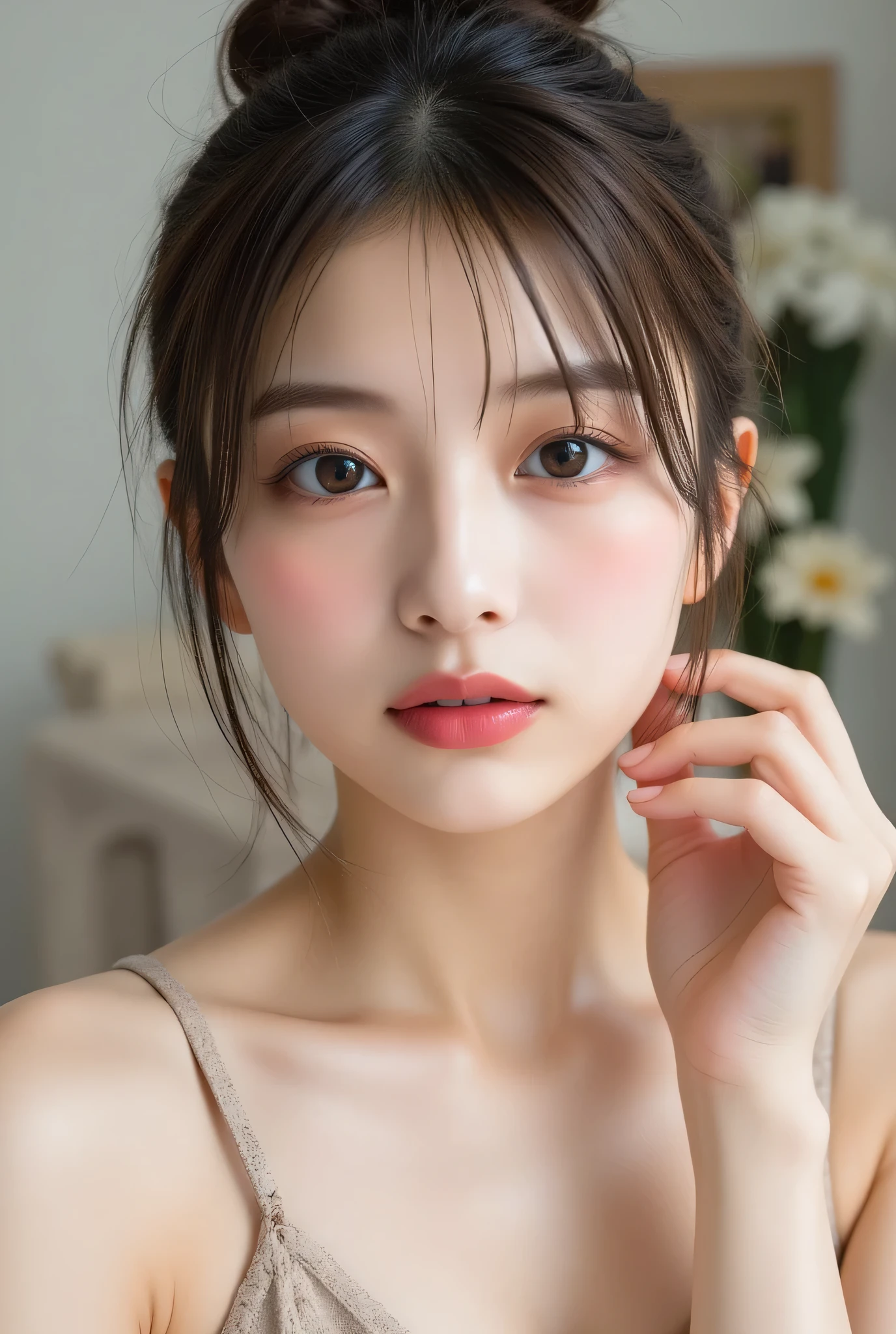 (masterpiece:1.3), high quality, 8K, high reality, ultra detailed, realistic,
BREAK,
beautiful detailed face, pale skin, realistic glistening skin, correct anatomy,  (well-aligned teeth:1.1), Detailed eyes, symmetric eyes, Light Brown eyes, Double eyelids, perfect and glamorous  body, Highly detailed face and skin texture, 
BREAK, 
(Cute Japanese woman),(A classy and Cute woman:1.5), 25yo, (wearing sexy bikini, very thin bikini:1.37), (beautiful and classy smile:1.37), Detailed eyes, symmetric eyes, Light Brown eyes, Double eyelids, Thin eyebrows, (Glossy lips:1.4), 
BREAK,
Looking at camera, From the waist up, 
