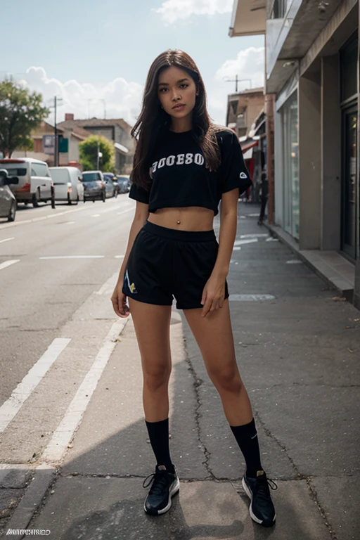 mujer joven con cabello largo gris plateado y ojos azul oscuro, chica perfecta, 8K, foto de pie en Alemania, hard camera flash, usando ropa deportiva