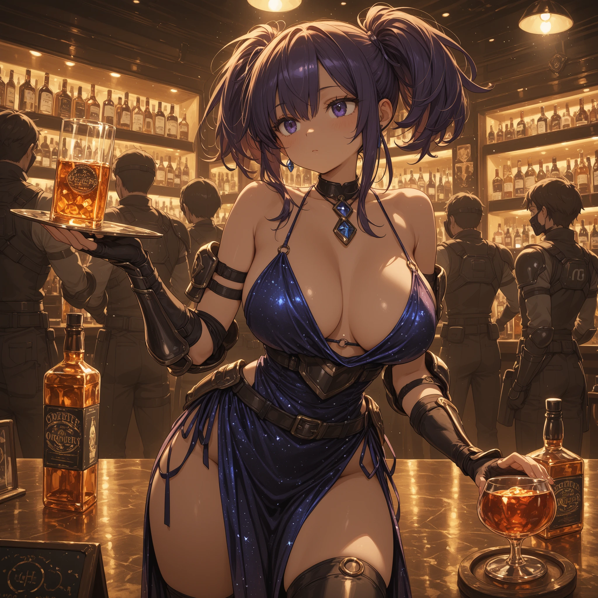 MC, ahoge, (long hari, purple hair:1.3), hair ornament, dark-blue eyes, anatomically correct, heavy breathing, mature female, anatomically correct, best quality, masterpiece, high quality, high details, highres, HD, 1girl, solo, breasts, looking at viewer, cleavage, bare shoulders, underwear, standing, collarbone, sweat, indoors, huge breasts, see-through, pubic hair, female pubic hair, alternate breast size, mature female, door, nightgown, gigantic breasts, picture frame, painting \(object\), doorway, (sweating:1.3), opening door, (bokeh:1.3), hollow eyes, bright pupils, dark-blue eyes, looking at viewer. glowing eyes heavy breathing, seductive smile, (steaming face:1.3), blush face, lips,