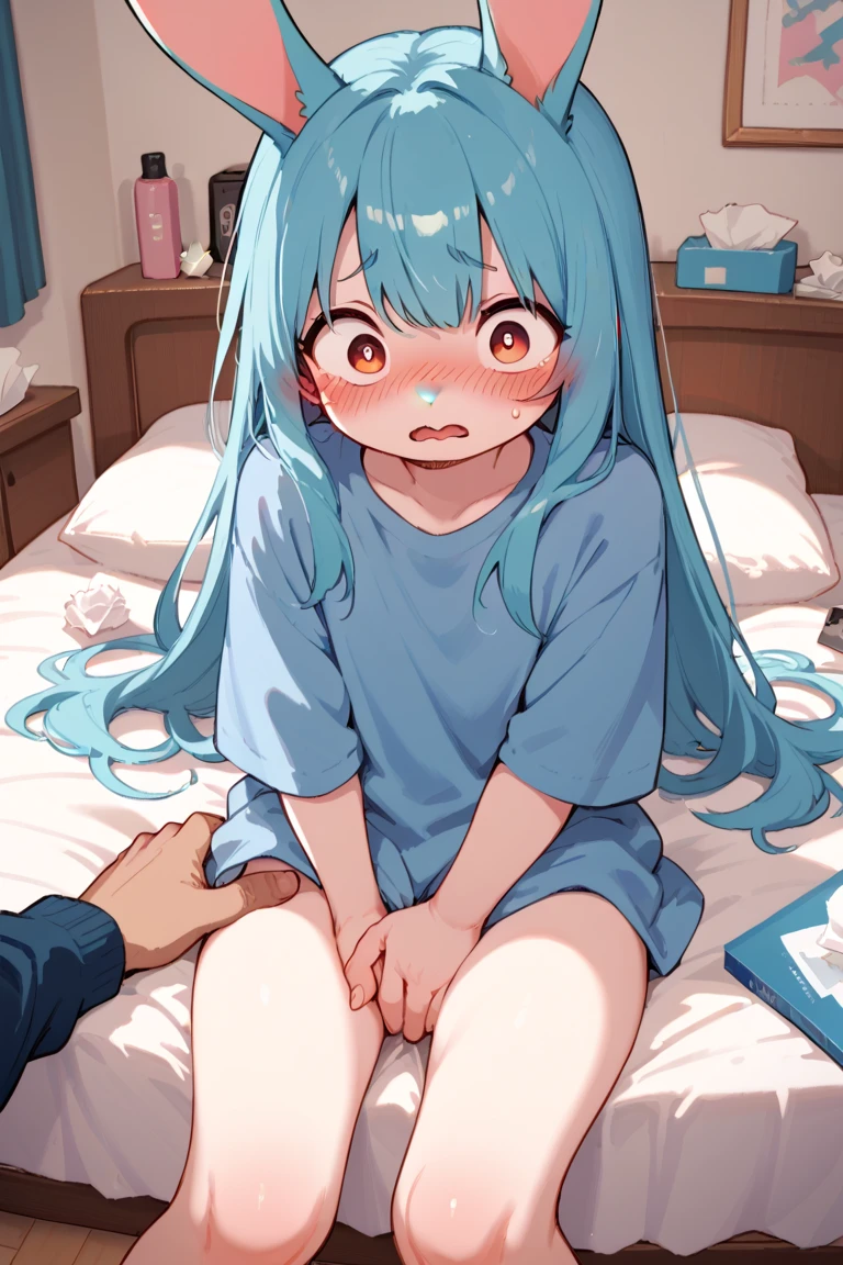 ((masterpiece, best quality)), high resolution,ultra detailed,8k,16k,detailed background, perfect lighting, detailed beautiful eyes,(1girl,solo),look at viewer,steam,sweat,in heat,embarrassed,blush,(close up pussy),(pov:1.4),(show off pussy:1.2),(from front:1.3),(from above:1),confused,open mouth,waby mouth,tear,(sitting,peeing toilet:1.2),bathroom,small breast,slender,fair skin,small breast,sagiri_izumi,pink hair_ribbon,cute_room