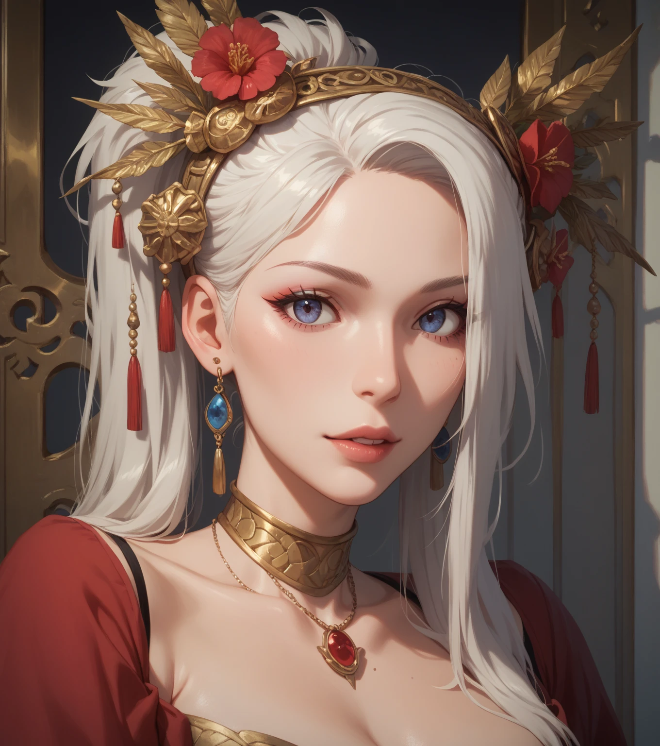 red clothing, glowing skin,