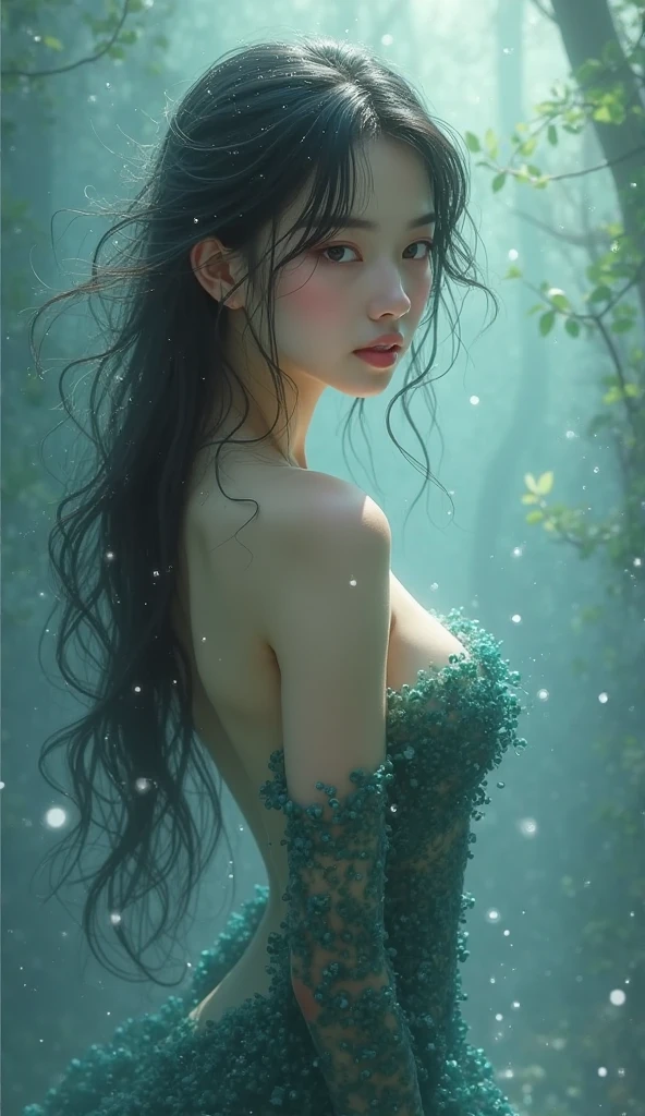 (best quality, masterpiece), 1girl, in water, nude,` ripples, long hair, wavy hair, upper body, forest, fox ear, choker, looking at viewer, moon, night, dark photo, blurry background,<lora:more_details:0.3>,<lyco:GPTS4 dreamwave full_478773:0.6>,