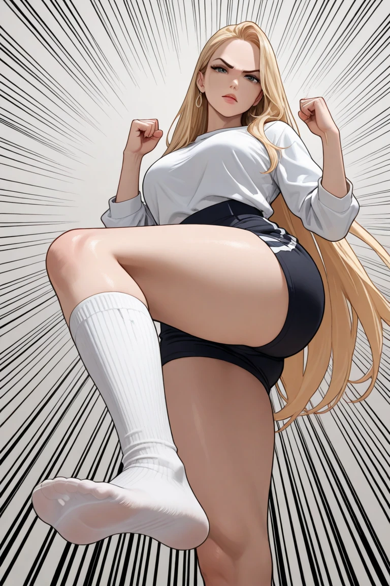 (masterpiece, best quality:1.2), 1girl, solo, standing_split, full body, JK, huge tit, long hair, looking at viewer, long hair, smile, thong red buruma,gym shirt,short sleeves,underboob,crop top, (white pantyhose), in classroom