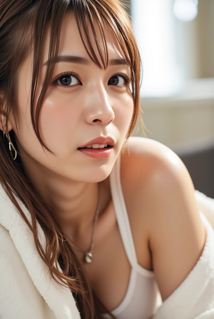 (masterpiece:1.3), (8K, Photorealistic, Raw photo, Best image quality: 1.4), Japanese schoolgirl、(Random Hairstyles:1.2)、Cleavage:1.2、Super detailed face、Attention to detail、double eyelid、Put your chest together、Sharp focus:1.2、Beautiful woman:1.4、Light brown hair、Highest quality、masterpiece、Ultra-high resolution、(Photorealistic:1.4)、, compensate, eye shadow, Thick eyelashes, Fantasy, Looking at the audience, spring ((Natural big breasts:1.4)),((Upper Body))