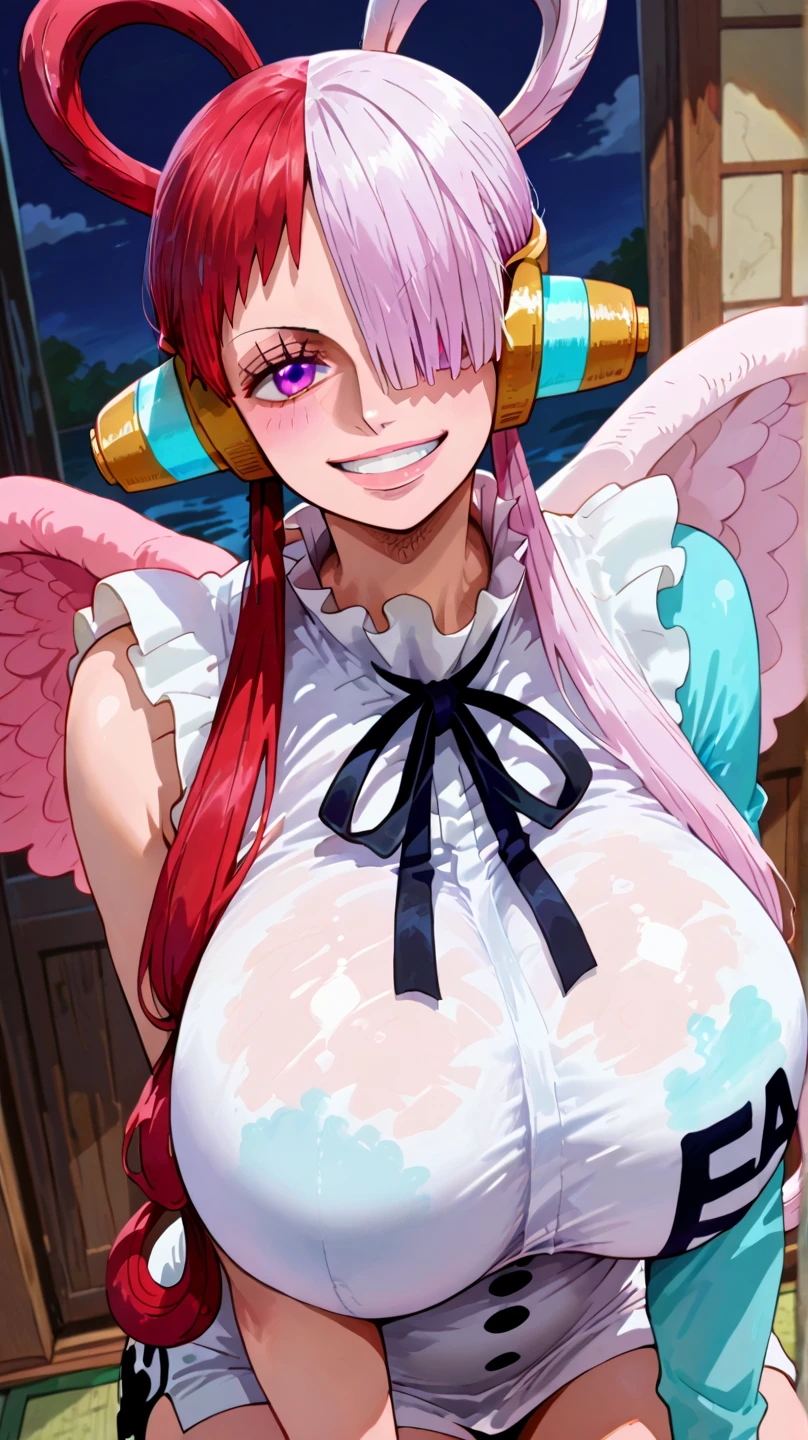Yamato (Wano Style) Earrings, High Ponytail, Large Breasts, Multicolored Hair, Bright green hair, horn, Embarrassing, 1 girl, alone,smile, Parody, Anime Coloring、nude, No under we are, Wild Rift, Beautiful legs, View your vie私たちはrs、In 4K、High resolution、alone、Completely naked、The whole body is exposed、フルnude,Nipples、、Look forward、Female organ,Please raise your hand、Big Breasts、(((The body is slim)))、Sandals、Bristles、(((pubic hair)))、(((フルnude)))、((blush)))、(((Squat down and spread your legs)))