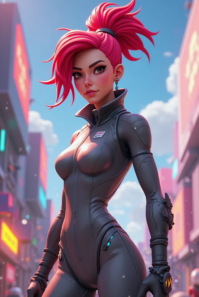 (score_9:1.1) human zipp, looking at viewer, cowboy shot, Human female, full body, standing, arms crossed, medium breasts, latex white bodysuit, city, black shades