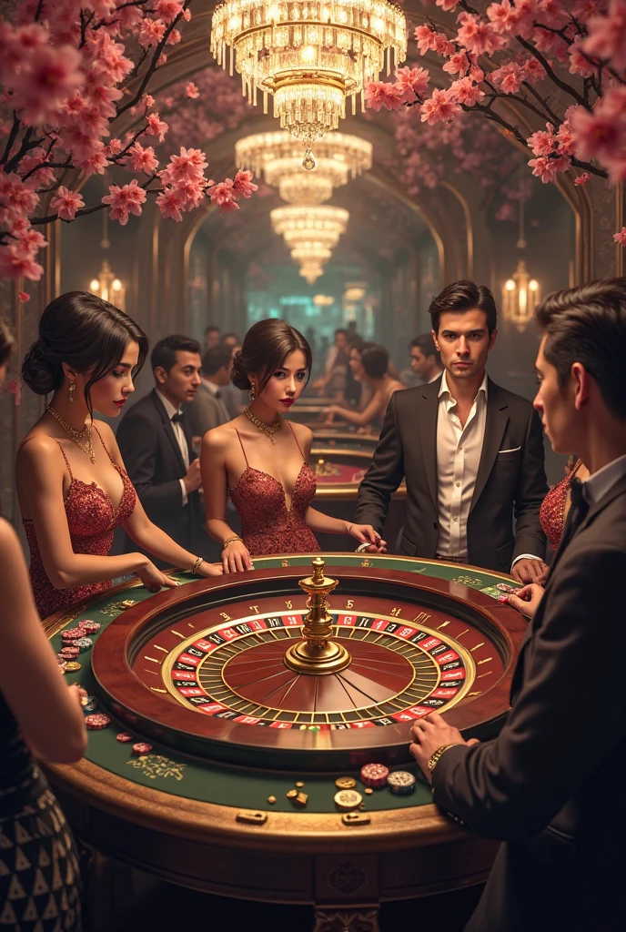Underground casino , roulette game, detailed gaming hall interior ...
