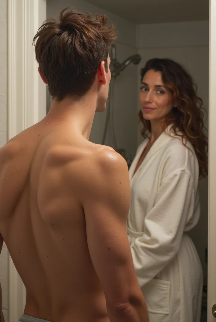 an image that portrays fragile masculinity, a man looking in the mirror and seeing a woman