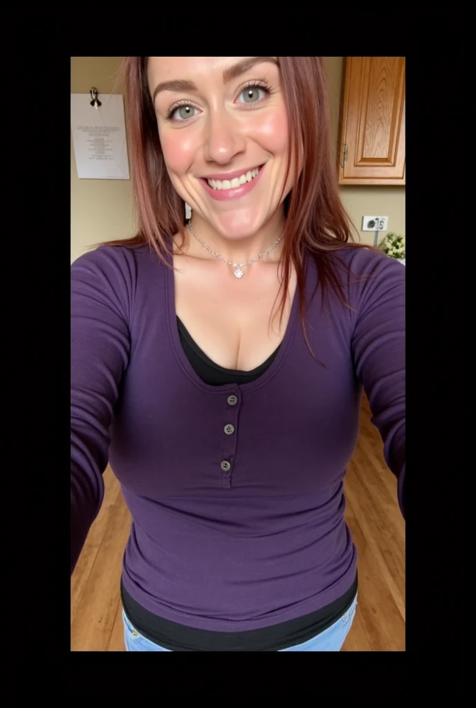 Downblouse shot, with unbuttoned jeans