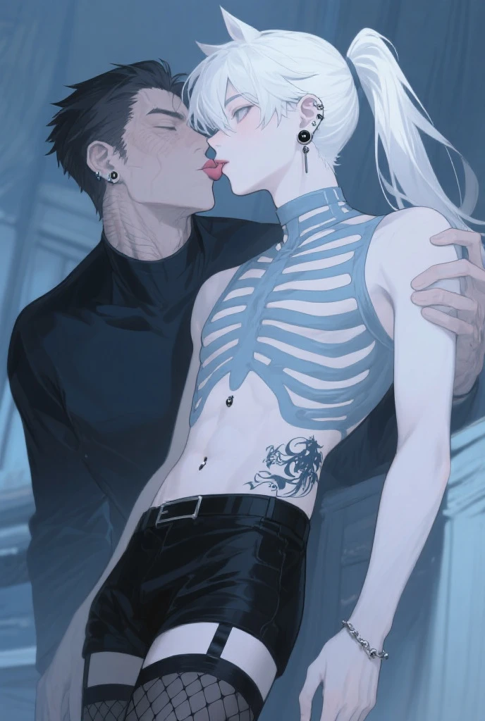 (evil albino lathy androgynous male, Cockatrice King, thin neck, frail shoulders, weak arms, flat chest, soft belly, curvy hips, thick avian thighs, male crotch, massive buttocks, depraved homosexual, rapist, kidnapper, cradle robber, queer, his presumable prey castrates him)