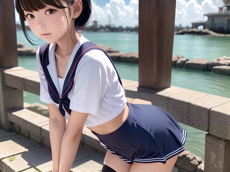 japanese person, elementaly school student, blown hair, twin tails, medium bust, school swimsuit, blush, tits