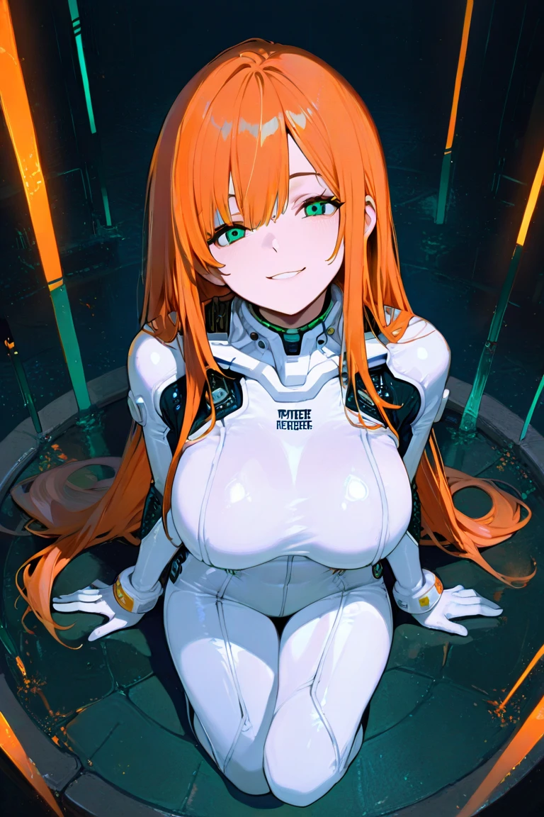 1girl, skinny, medium breast, cat tail and ears, short red-orange fluffy hair, (swept bangs), heterochromia eyes, eye1 blue, eye2 green, black violet plugsuit, half-open eyes, half-open mouth, no smile, blushes, ((masturbation, grabbing own breast, clitoral stimulation)), sits on chair, kitchen, half body