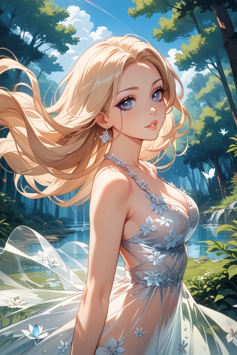 Masterpiece, Best Quality, Super Detailed, High Definition, HDR, Realistic, Depth, Fine Texture, Super Fine, Complete concentration, (very pretty anime girl), a beautiful young girl dancing joyfully in the rain, long flowing hair, elegant dress, raindrops on skin, dynamic pose, lush green garden setting, dramatic lighting, moody cloudy sky,intricate details, vibrant colors, cinematic composition, emotional, ethereal, whimsical, extremely face, smiling in a confident, Cinematic light, vivid colors, ultra-detailed, intricate details, volumetric lighting, lens flare, particles, platinum and white colors schemes,