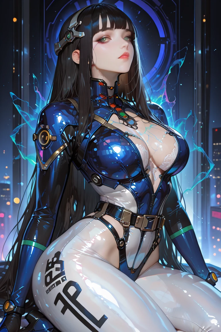 Full:1.3、stands、masterwork、。.。.3D、Realstic、Ultra Micro Photography、best qulity、Ultra Detailed CG Unity 8K WallpaperPerfect Face,From Under、intricate detail、(1 female)、28 years old、((asagi
bodysuit)),Burst breasts、Blue hair、Long hair、bangs、 (Large breasts:1.4、Slender and muscular,、Muscular abs,Very small face、Sexy and dynamic model poses,tall and perfectly proportioned、Sexy and long legs,muscular thigh,large ass,)、Beautiful Faces, beautiful eye,(Large breasts:1.4、Slender and muscular,、Muscular abs,Very small face、Sexy and dynamic model poses,tall and perfectly proportioned、Sexy and long legs,muscular thigh,large ass,)、((alluring smile、Very Clean Face、Face Details:1.5、bright green eyes、Beautiful Faces、beautiful eye、gloss eyes、thin lips:1.3、thin and sharp pale eyebrows,、long dark eyelashes、Double eyelashes))、cleavage breasts、Sexy boldly big、Very thin and fitting high-gloss silver holographic leather:1.3,Bangs, is looking at the camera, Shoulder out, pureerosface, A shy,Visible pores、 perfect hand:1.5、highly dramatic picture、octane renderings、Strong natural light、City Skyline, neon light, ciber,exquisite lighting and shadow、Dynamic angles、Dynamic backgrounds、detailed backgorund、DSLR Harp、Focus:1.0、Maximum clarity and sharpness、